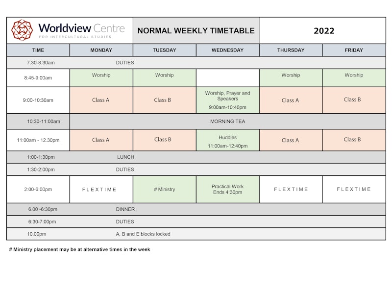 Normal Weekly Timetable